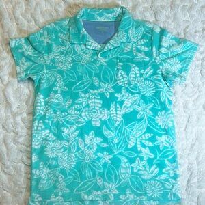 Vineyard Vines Boy Hawaiian Beach Aqua Blue Green Polo Shirt Sz. Medium 12-14.